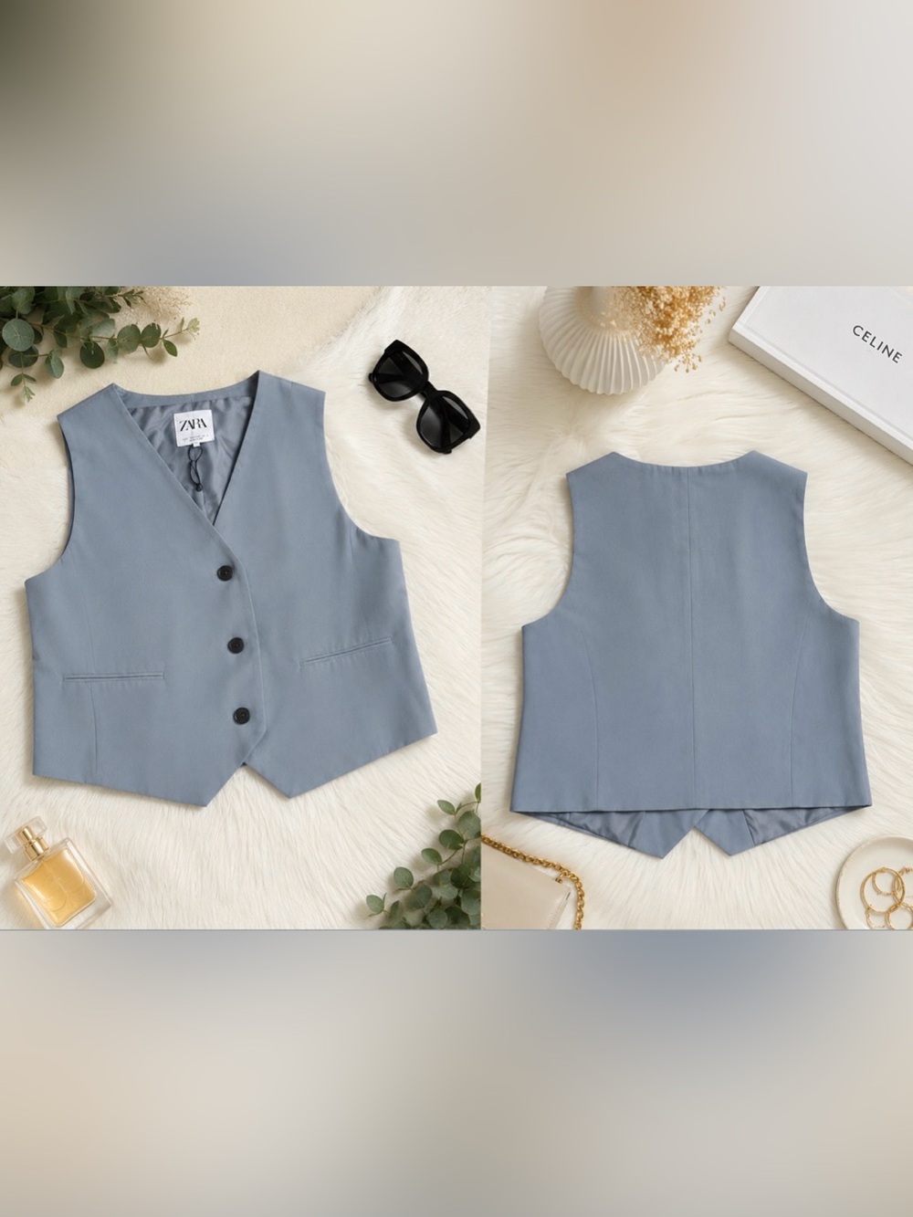 ZARA Light Blue Tailored Suit Vest Top 🩵 Size L